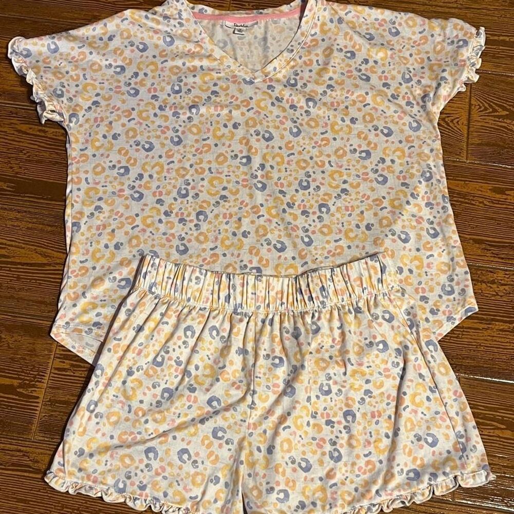 Women's Roudelain Yellow/Blue Leopard Print Pajama Set Size M